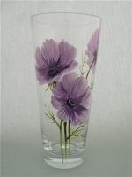 vaza stiklinė, vazos gėlėms, vaza su piešiniu